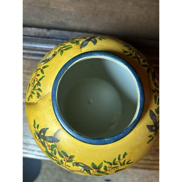 Vintage Chinese lid urn temple ginger jar 8" Yellow And blue. - Picture 8 of 10